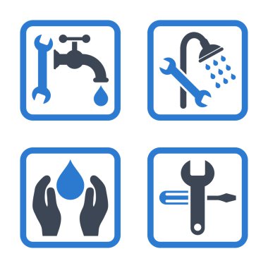 Sıhhi tesisat düz kare vektör simgesi