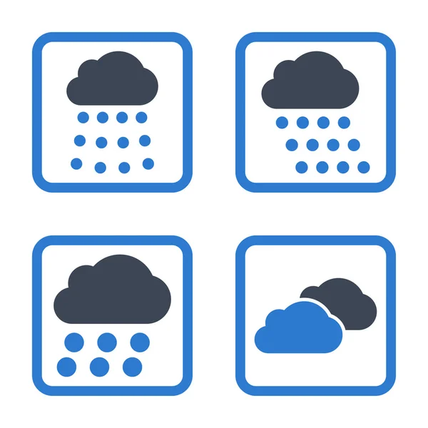 Déšť mraky ploché čtvercové vektorové ikony — Stockový vektor