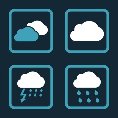 Yağmur bulutları düz kare vektör simgesi