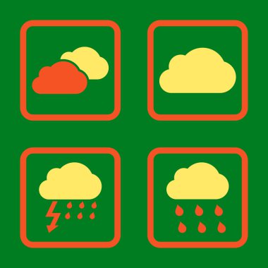 Yağmur bulutları düz kare vektör simgesi