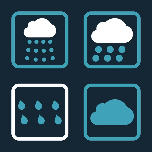 Déšť mraky ploché čtvercové vektorové ikony — Stockový vektor