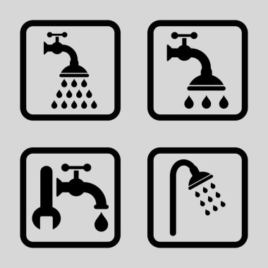 Duş sıhhi tesisat düz kare vektör simgesi