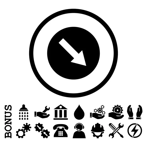 Flecha Redonda Abajo-Derecha Icono de Vector Redondeado Plano con Bono — Vector de stock