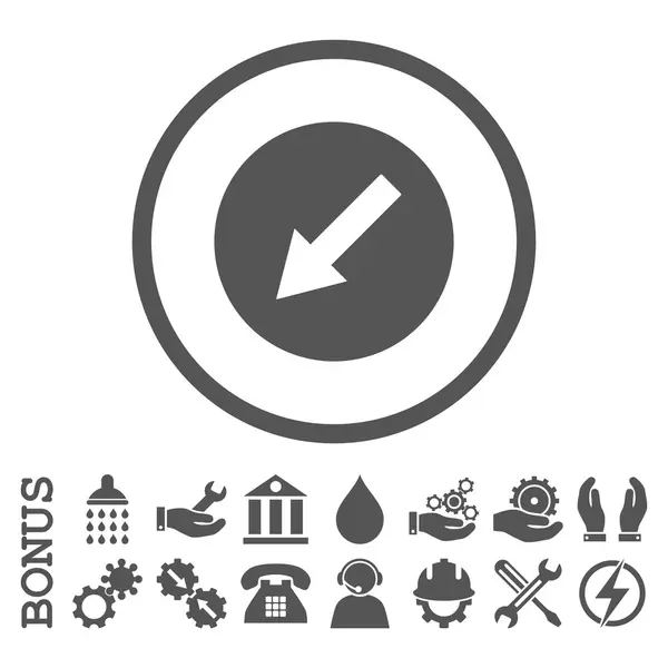 Flecha Redonda Abajo-Izquierda Icono de Vector Redondeado Plano con Bono — Vector de stock