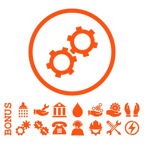 Gears Flat Rounded Vector Icon With Bonus — Stock Vector