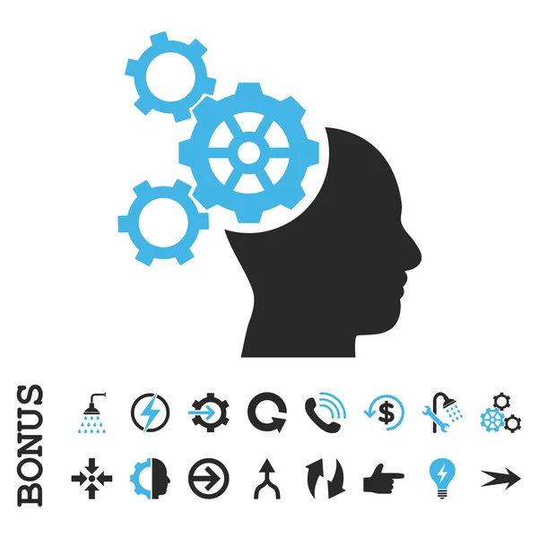 Brain Mechanics Flat Vector Icon With Bonus — Stock Vector