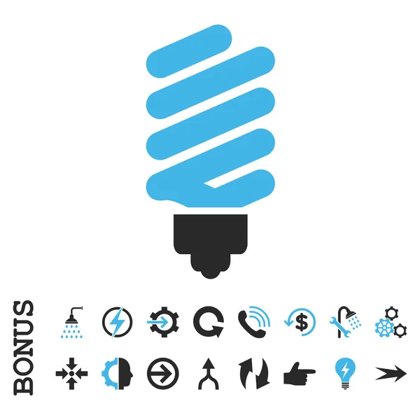 Fluorescent Bulb Flat Vector Icon With Bonus — Stock Vector