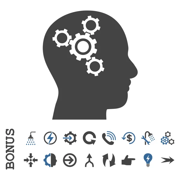 Gehirn Mechanik flache Vektor-Ikone mit Bonus — Stockvektor