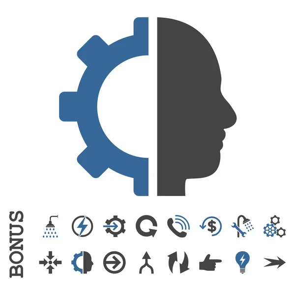 Ícone plano do vetor da engrenagem de Cyborg com bônus — Vetor de Stock