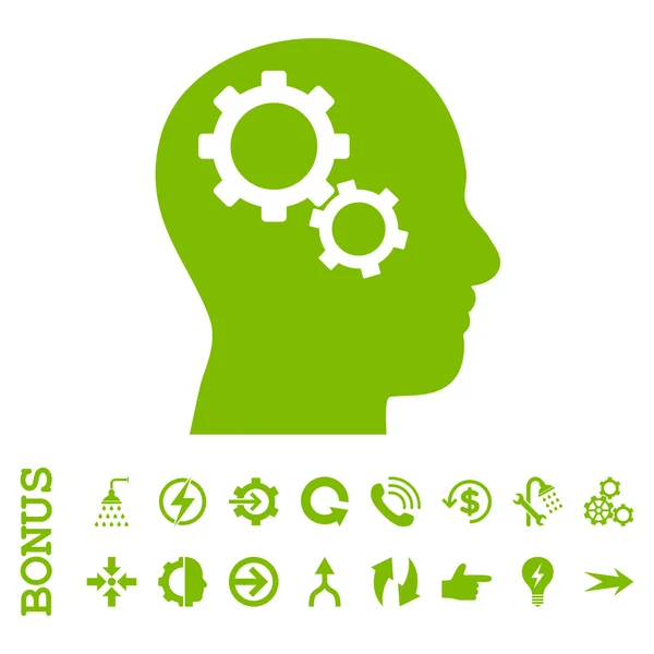 Ícone plano do vetor das engrenagens do cérebro com bônus —  Vetores de Stock