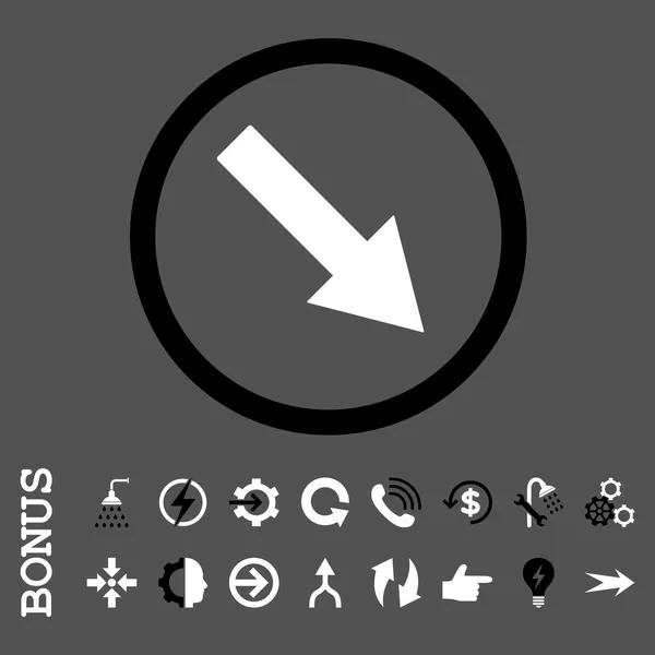 Vector plano de flecha redondeada hacia abajo derecha icono con bonificación — Vector de stock