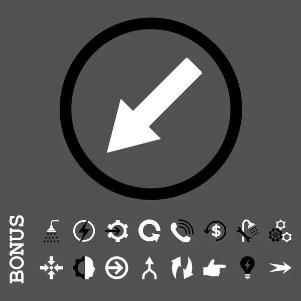 Flecha Redonda Abajo-Izquierda Icono de Vector Plano con Bonus — Vector de stock