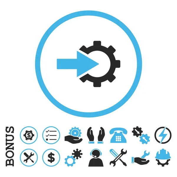 Ícone de vetor arredondado plano de integração de engrenagem com bônus —  Vetores de Stock