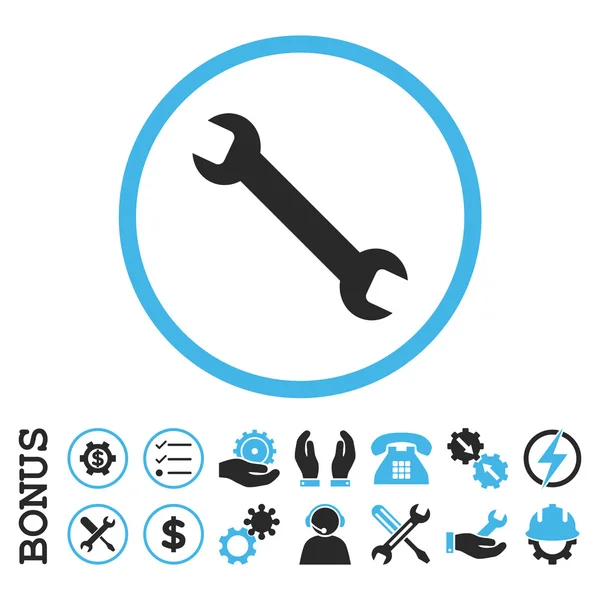 Wrench Flat Rounded Vector Icon With Bonus — Stock Vector