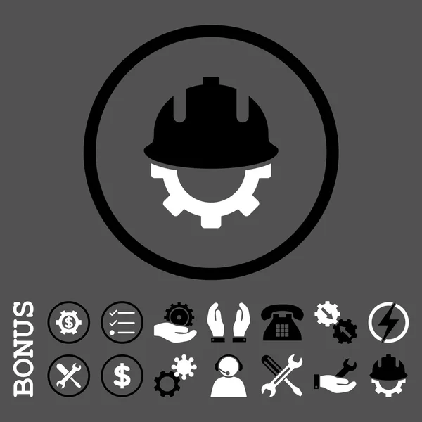 Ikon Vektor Terbujur Datar Helm Pembangunan dengan Bonus - Stok Vektor