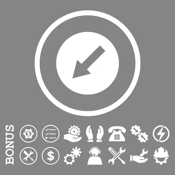 Down-Left Rounded Arrow Flat Rounded Vector Icon With Bonus - Stok Vektor