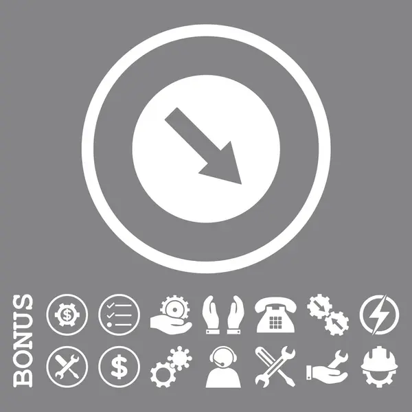 Flecha Redonda Abajo-Derecha Icono de Vector Redondeado Plano con Bono — Vector de stock