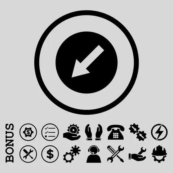 Down-Left Rounded Arrow Flat Rounded Vector Icon With Bonus - Stok Vektor