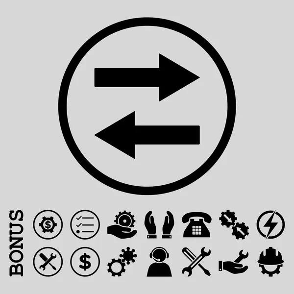 Icône vectorielle arrondie plate de flèches de retournement horizontales avec le boni — Image vectorielle
