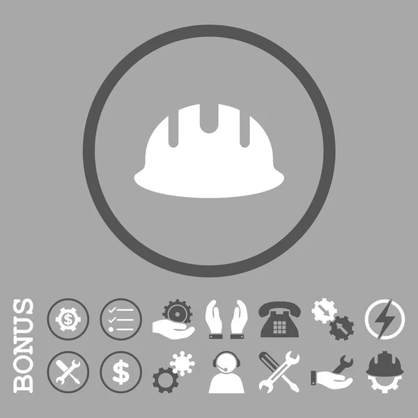 Builder Hardhat Flat Rounded Vector Icon With Bonus - Stok Vektor