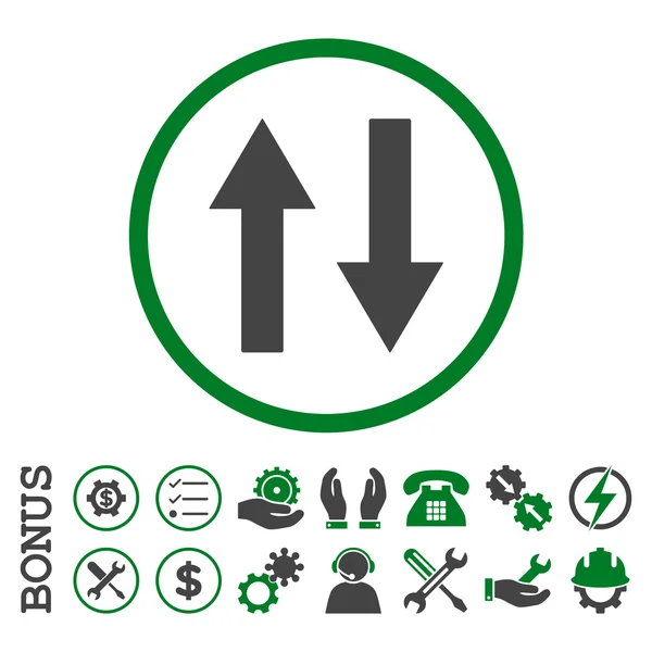 Icône vectorielle arrondie plate de flèches de retournement verticales avec le boni — Image vectorielle