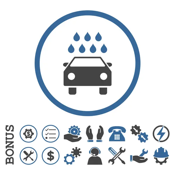 Ícone arredondado plano do vetor do chuveiro do carro com bônus — Vetor de Stock