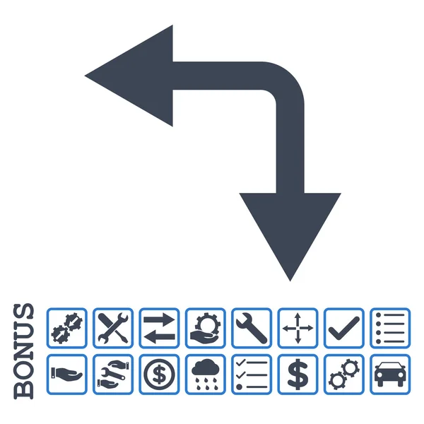 Flecha de bifurcación izquierda abajo plano Vector icono con bono — Archivo Imágenes Vectoriales