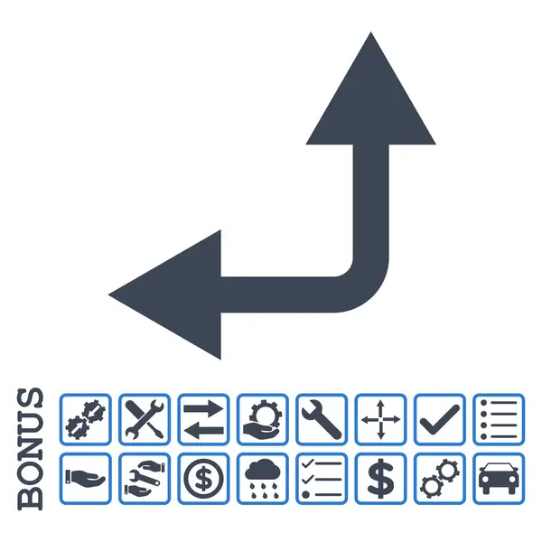 Gabelungspfeil links oben flaches Vektorsymbol mit Bonus — Stockvektor