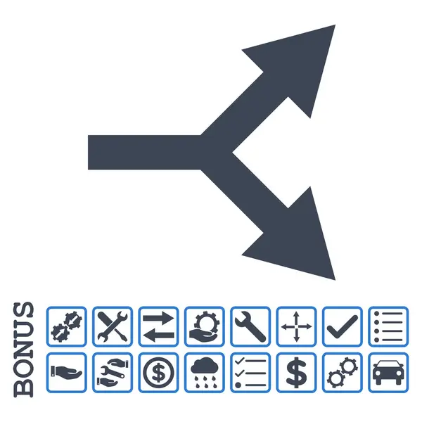 Gabelungspfeil rechts flaches Vektorsymbol mit Bonus — Stockvektor