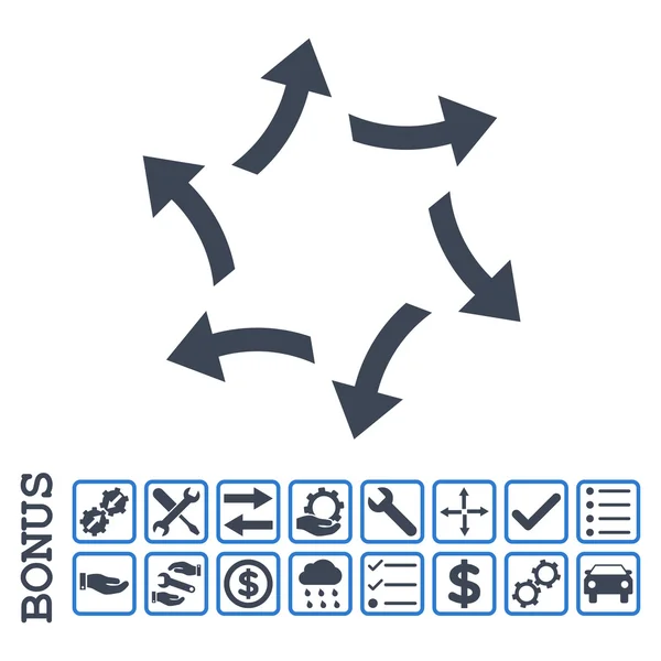 Flechas centrífugas Icono de vector plano con bono — Vector de stock