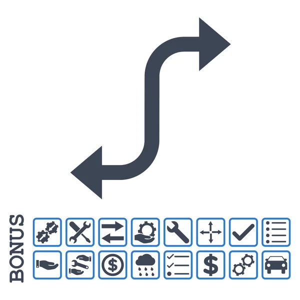 Icono de vector plano de flecha curva opuesta con bono — Archivo Imágenes Vectoriales