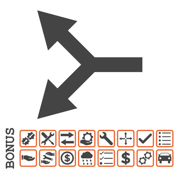 Gabelungspfeil links flaches Vektorsymbol mit Bonus — Stockvektor