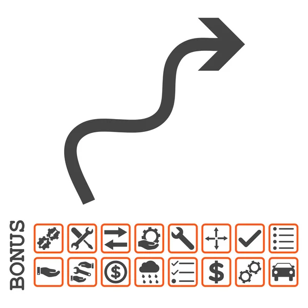 Ícone plano do vetor da seta da curva com bônus —  Vetores de Stock