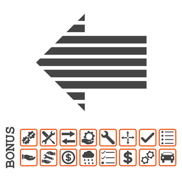 Streifenpfeil links flaches Vektorsymbol mit Bonus — Stockvektor