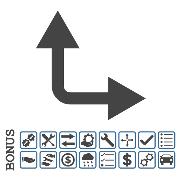 Gabelungspfeil rechts oben flaches Vektorsymbol mit Bonus — Stockvektor