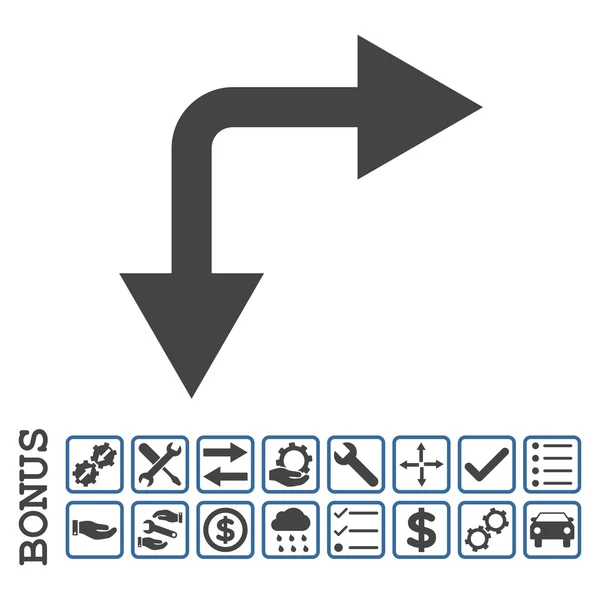 Bifurcatie pijl rechts beneden platte Vector Icon met Bonus — Stockvector