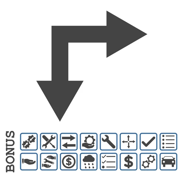 Flecha de bifurcación hacia abajo Icono de vector plano con bono — Archivo Imágenes Vectoriales