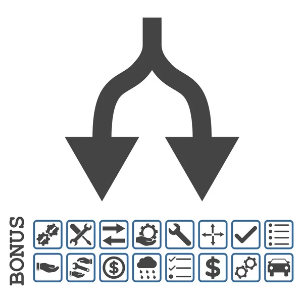 Dividir las flechas hacia abajo plano Vector icono con bono — Archivo Imágenes Vectoriales