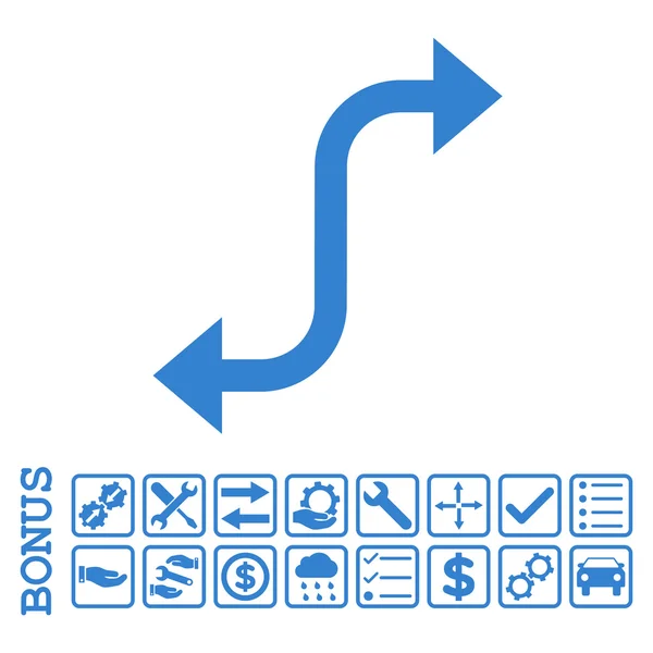 Icono de vector plano de flecha curva opuesta con bono — Archivo Imágenes Vectoriales