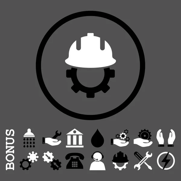 Desenvolvimento capacete plano arredondado vetor ícone com bônus —  Vetores de Stock