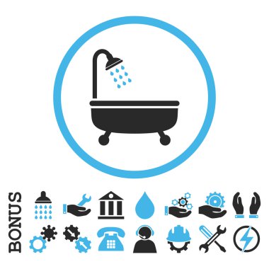 Bonus ile duş banyo düz yuvarlak vektör simgesi