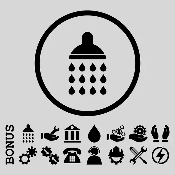 Shower Flat Rounded Vector Icon with Bonus — Stockvector