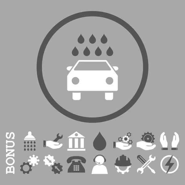 Ícone arredondado plano do vetor do chuveiro do carro com bônus — Vetor de Stock