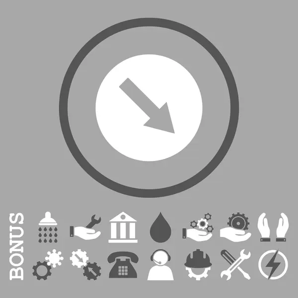Flecha Redonda Abajo-Derecha Icono de Vector Redondeado Plano con Bono — Archivo Imágenes Vectoriales