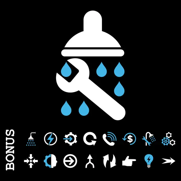 Sprcha instalatérské ploché vektorové ikony s bonusem — Stockový vektor