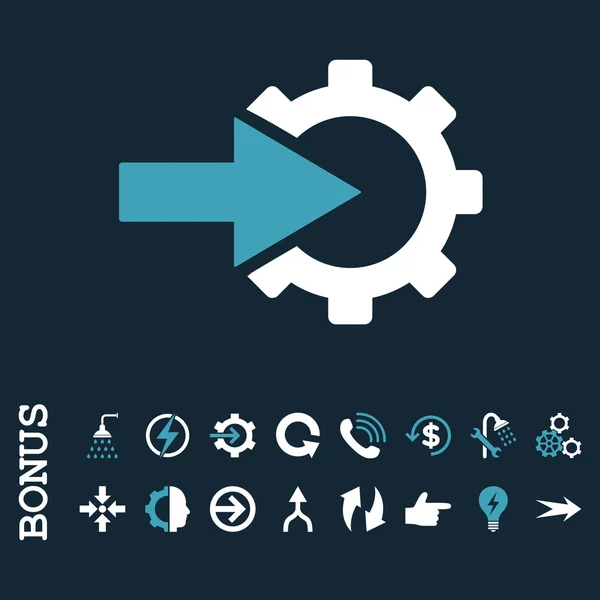 Icono de vector plano de integración de engranajes con bonificación — Vector de stock
