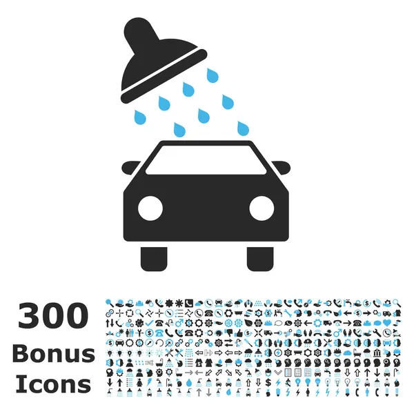 Πλύσιμο αυτοκινήτων επίπεδη διάνυσμα εικονίδιο με μπόνους — Διανυσματικό Αρχείο