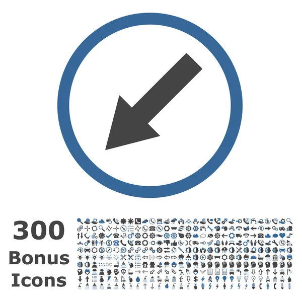 Afgeronde pijl-omlaag-links platte Vector Icon met Bonus — Stockvector