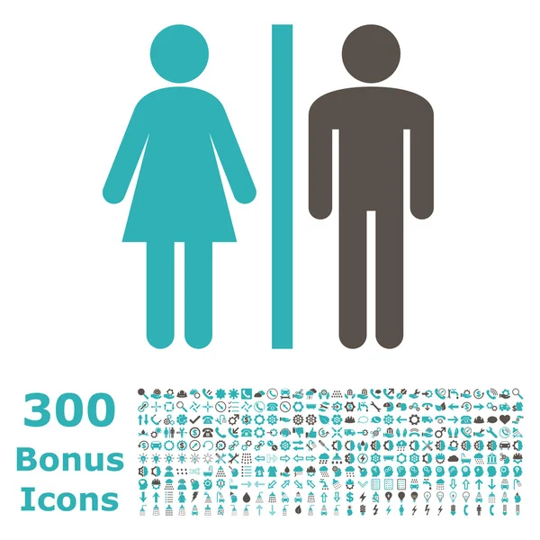 Ícone plano do vetor das pessoas do WC com bônus —  Vetores de Stock