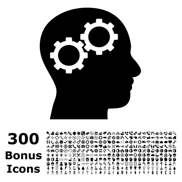 Cerebro engranajes plana Vector icono con bono — Archivo Imágenes Vectoriales